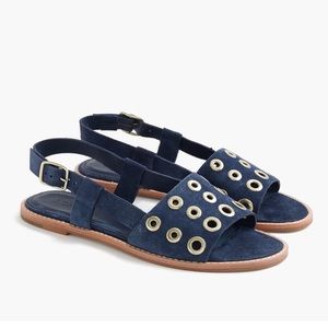J CREW Blue Suede Grommet Slingback Sandals